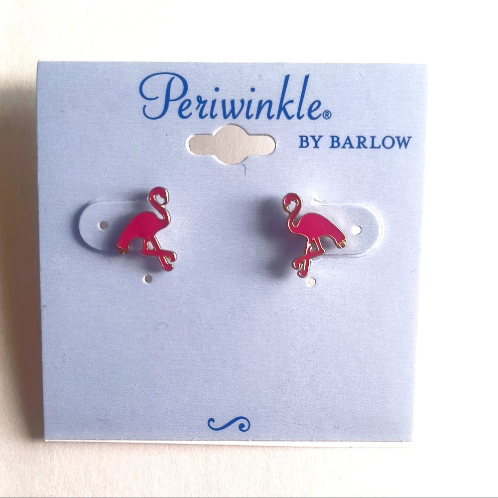 Periwinkle by Barlow Pink Flamingo Enamel Post Back Pierced Earrings